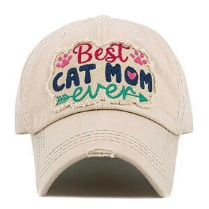 2/$30 Ladies Stone Best Cat Mom Ever Ladies Ball Cap